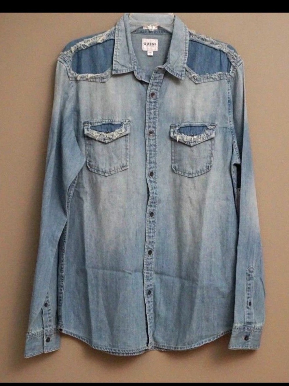 Guess Men's Maverick-Wash Slim Western Denim Shirt - Picture 3 of 6